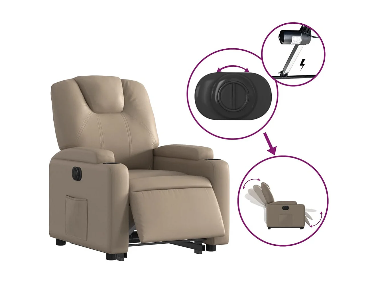 Fauteuil inclinable électrique cappuccino similicuir