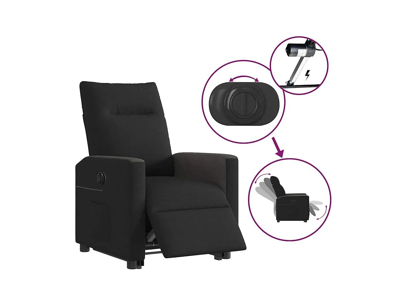 Fauteuil inclinable électrique noir tissu