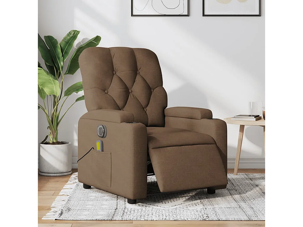 Fauteuil inclinable de massage électrique marron tissu