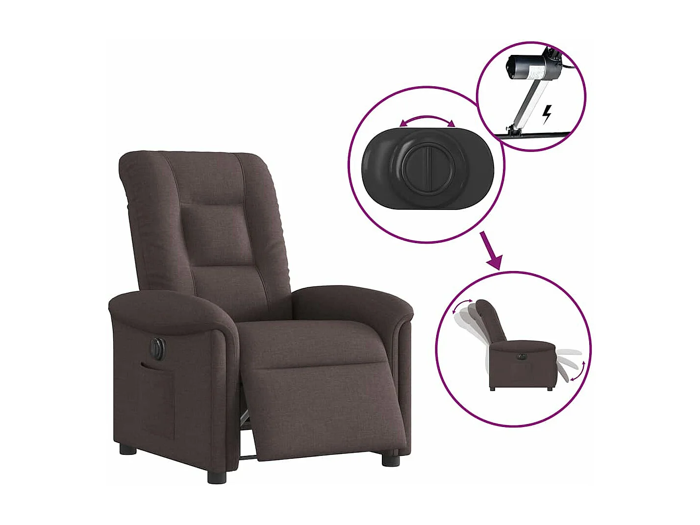 Fauteuil inclinable électrique Marron foncé Tissu