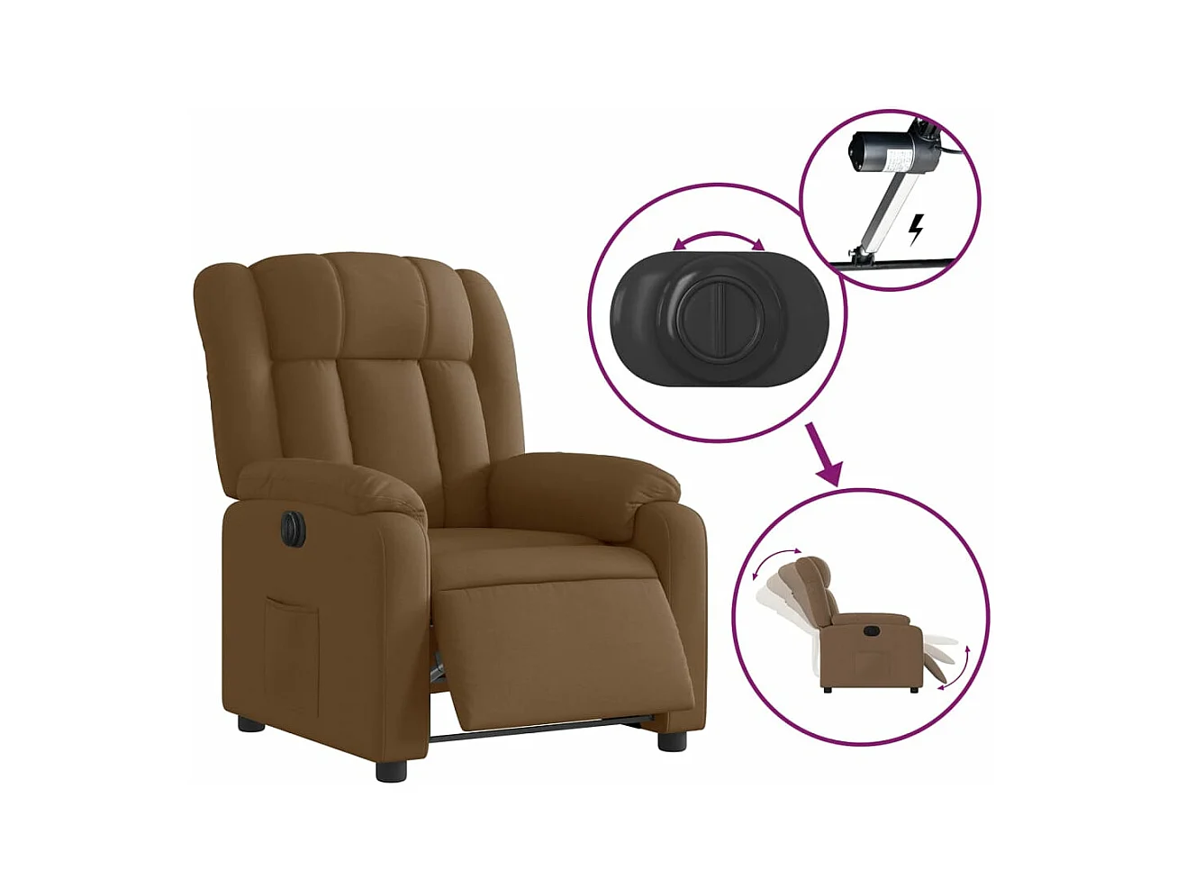 Fauteuil inclinable électrique Marron Tissu