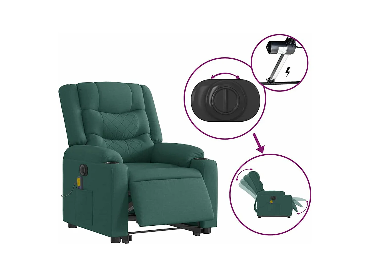 Fauteuil inclinable de massage électrique Vert foncé Tissu