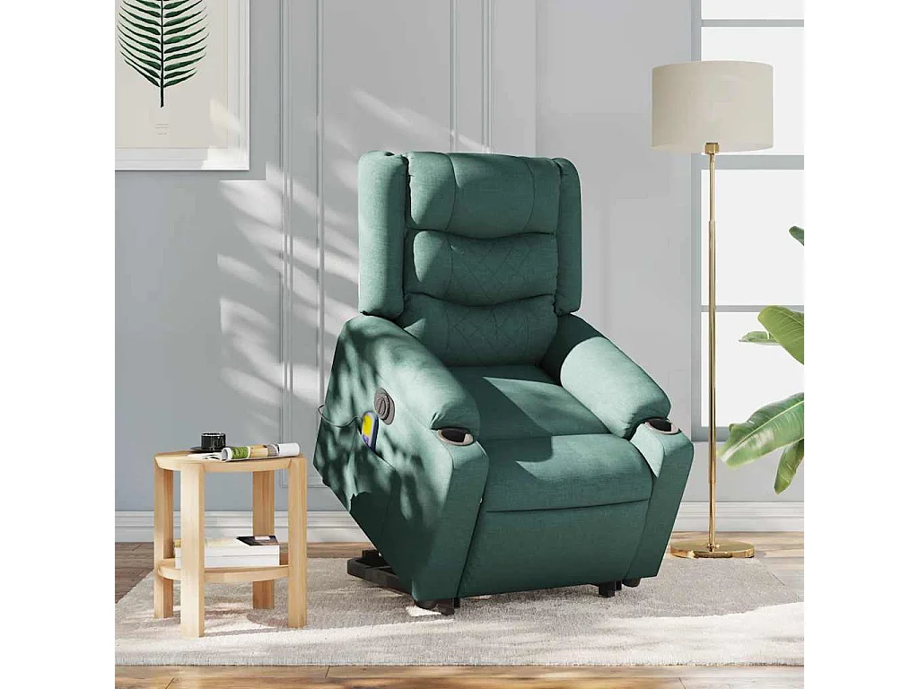 Fauteuil inclinable de massage électrique Vert foncé Tissu