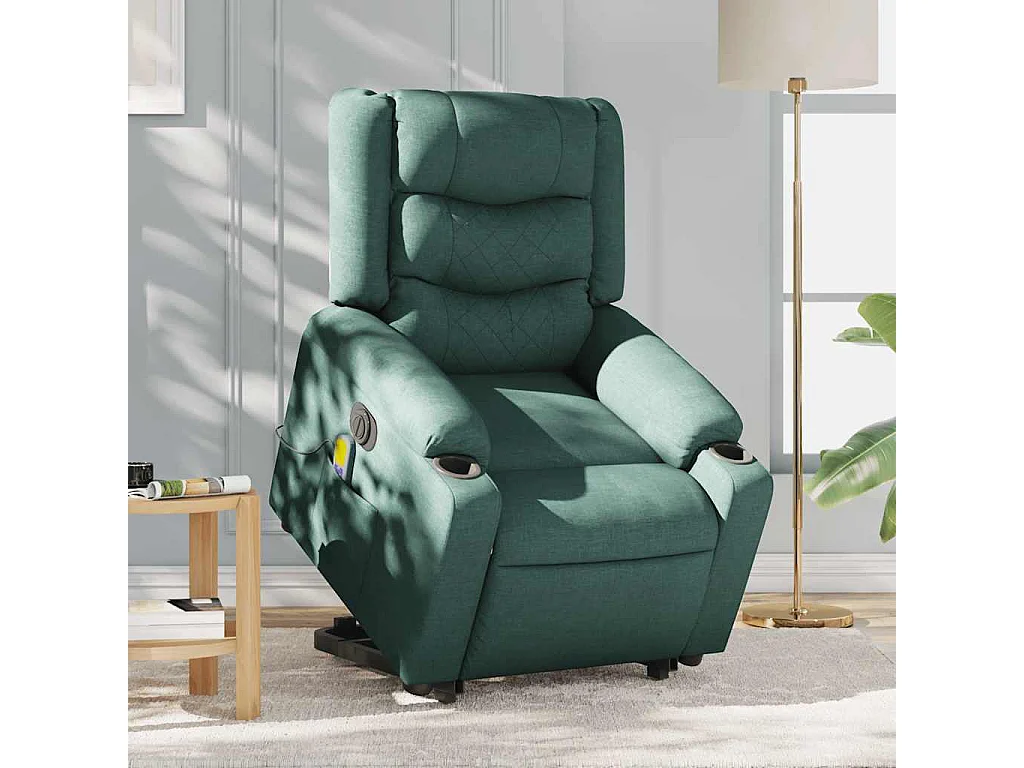 Fauteuil inclinable de massage électrique Vert foncé Tissu
