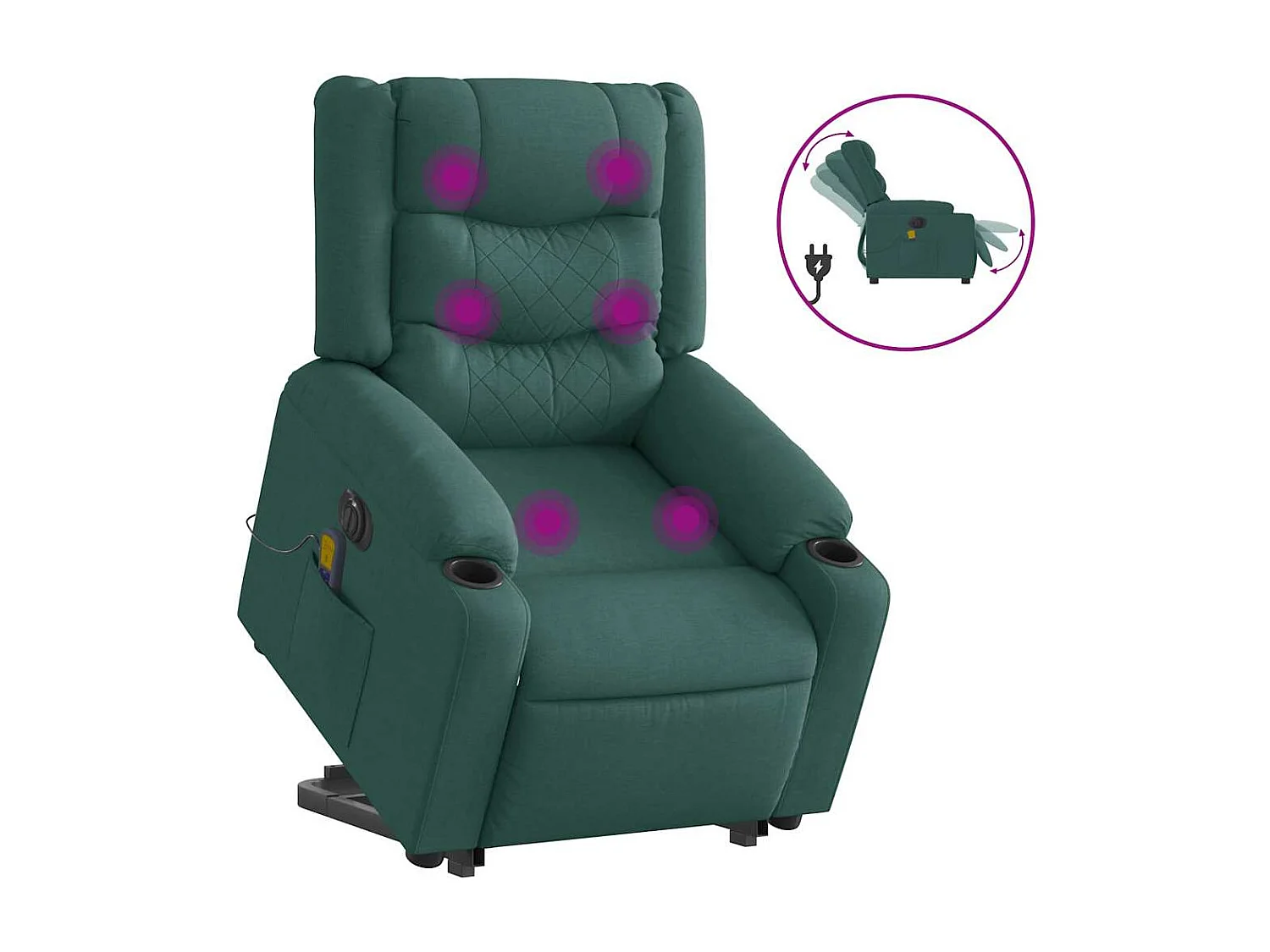 Fauteuil inclinable de massage électrique Vert foncé Tissu