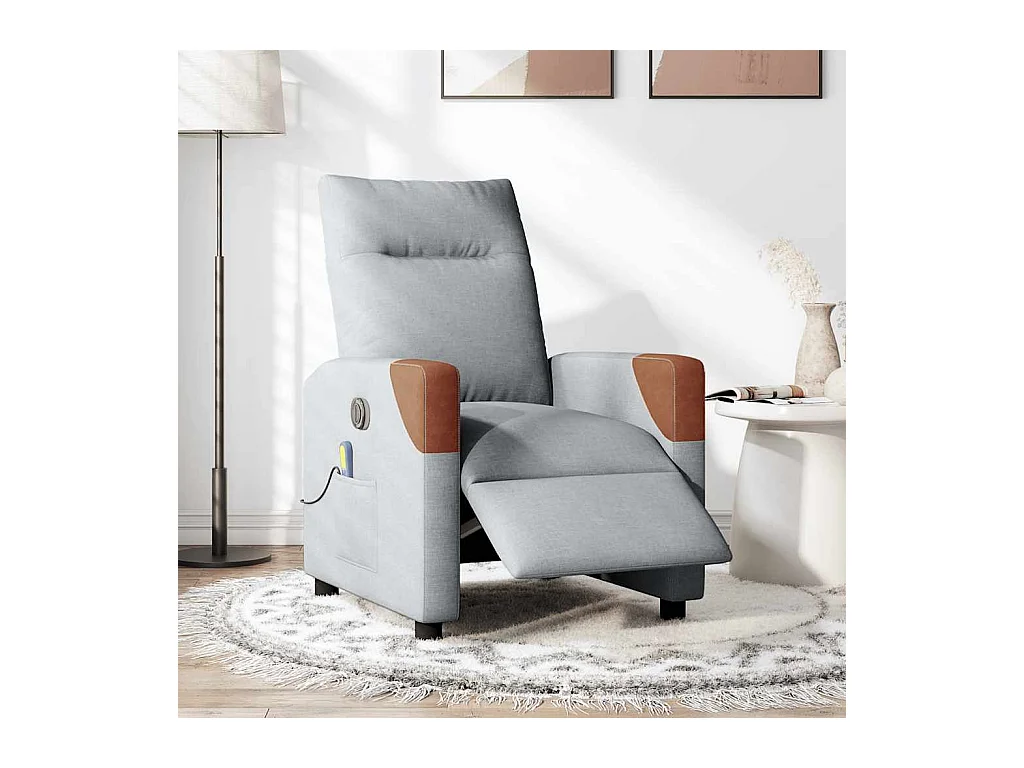 Fauteuil de massage inclinable électrique gris clair tissu