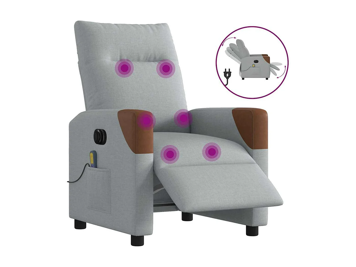 Fauteuil de massage inclinable électrique gris clair tissu