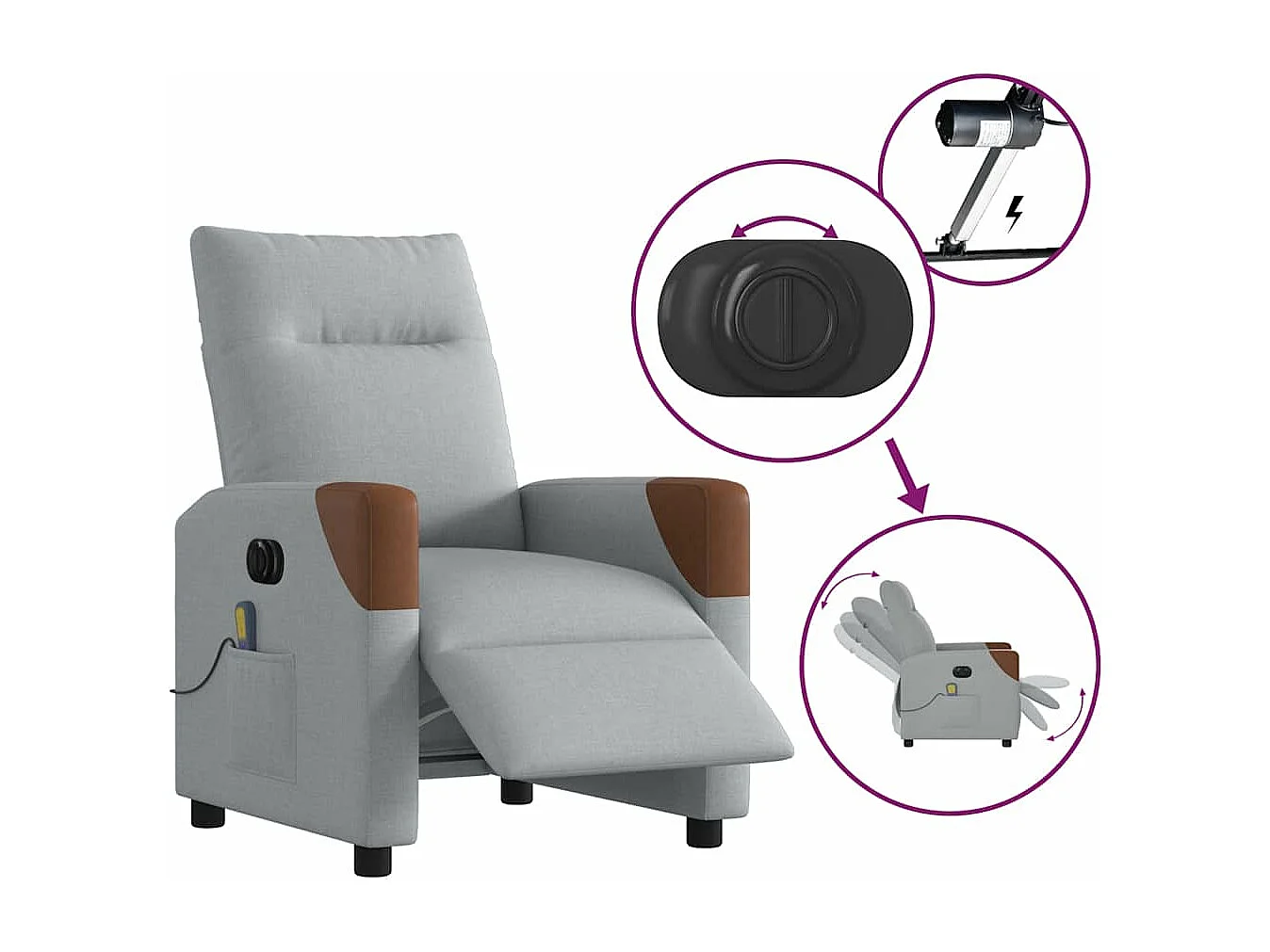 Fauteuil de massage inclinable électrique gris clair tissu