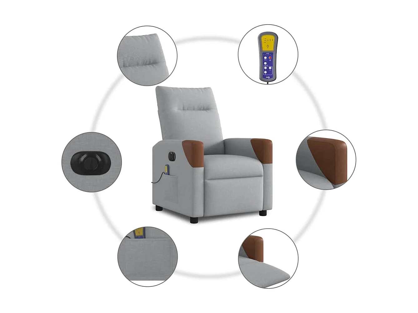 Fauteuil de massage inclinable électrique gris clair tissu