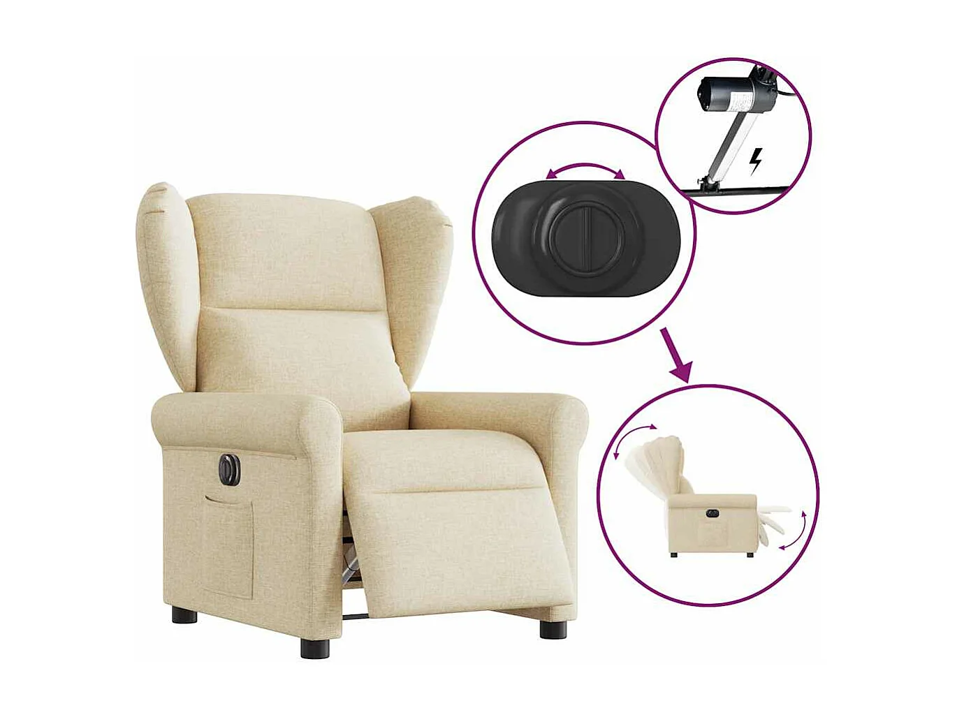 Elektrischer Ruhesessel, cremefarbener Stoff