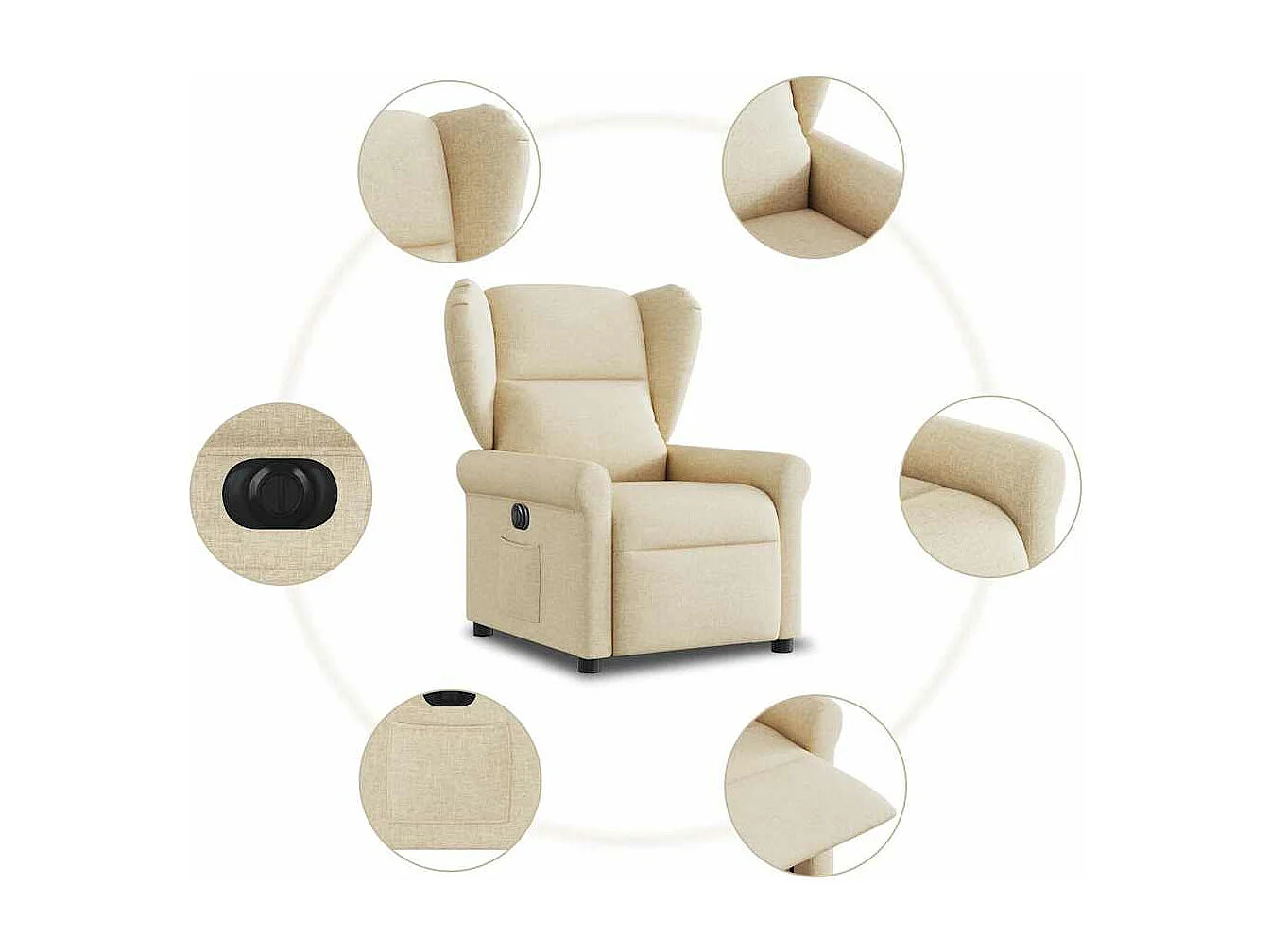 Poltrona reclinabile elettrica in tessuto crema