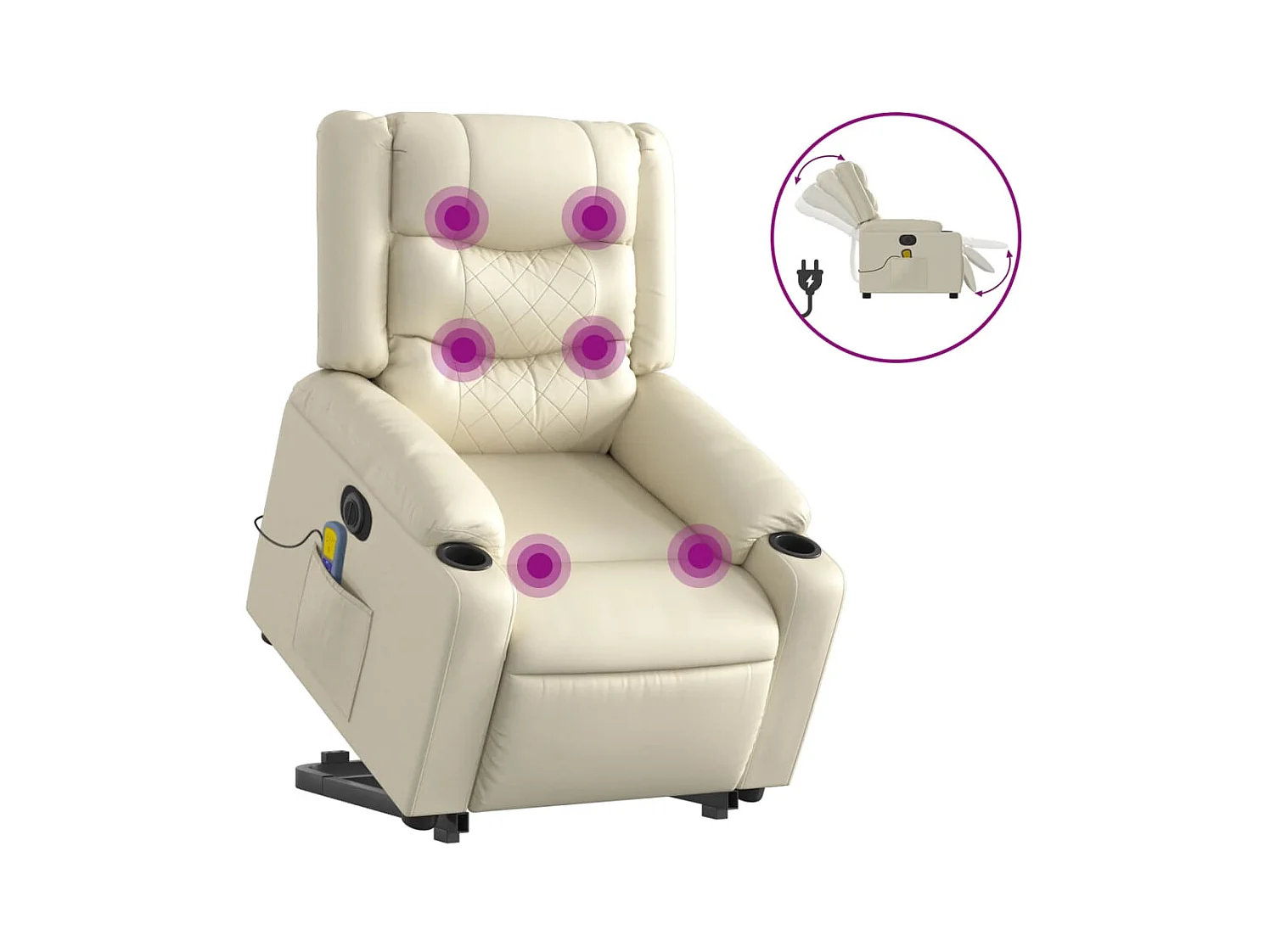 Fauteuil inclinable de massage électrique crème similicuir