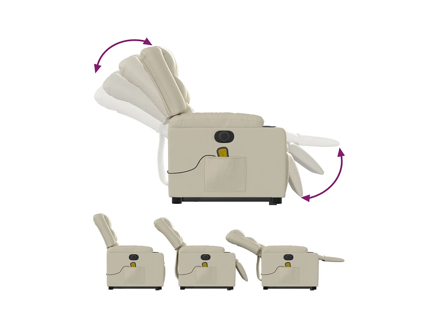 Fauteuil inclinable de massage électrique crème similicuir