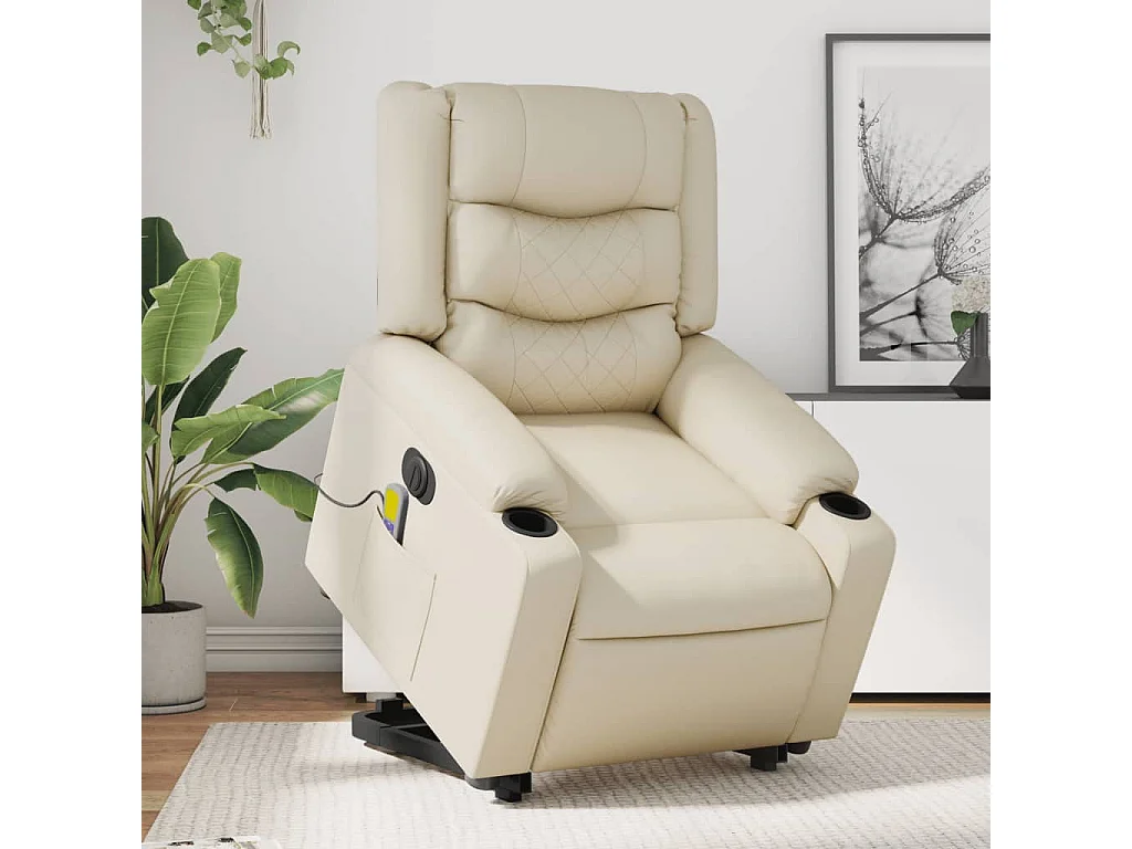 Fauteuil inclinable de massage électrique crème similicuir