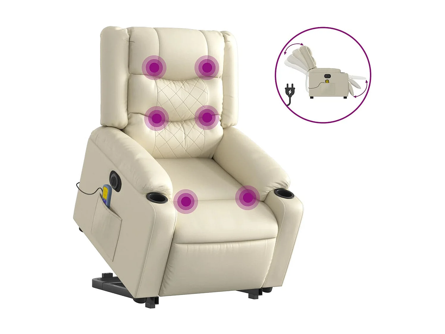 Fauteuil inclinable de massage électrique crème similicuir