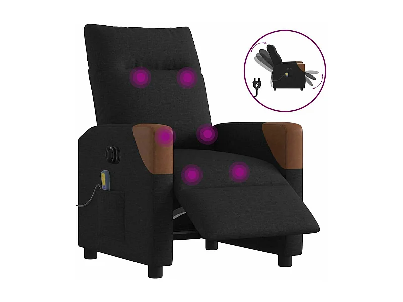 Cadeira de massagem elétrica reclinável de tecido preto