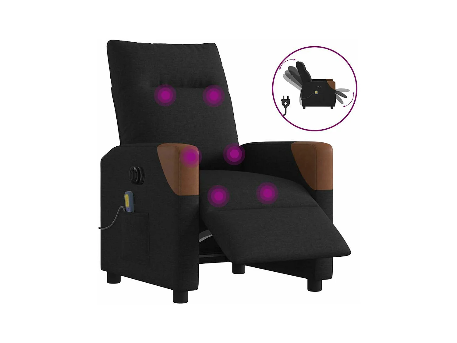 Sillón masajeador reclinable eléctrico de tela negra