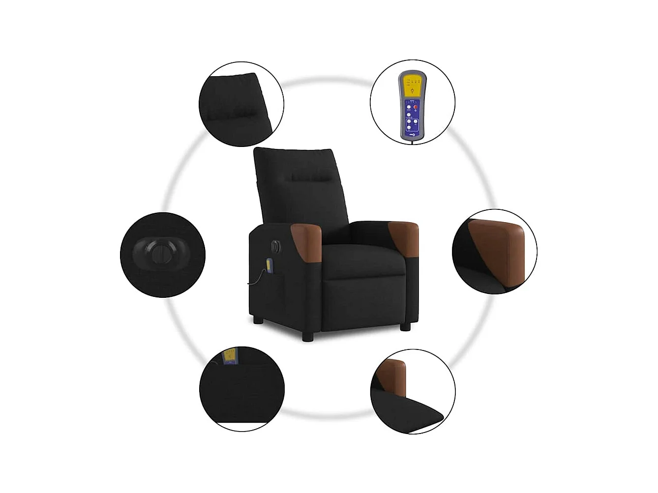 Fauteuil de massage inclinable électrique Noir Tissu