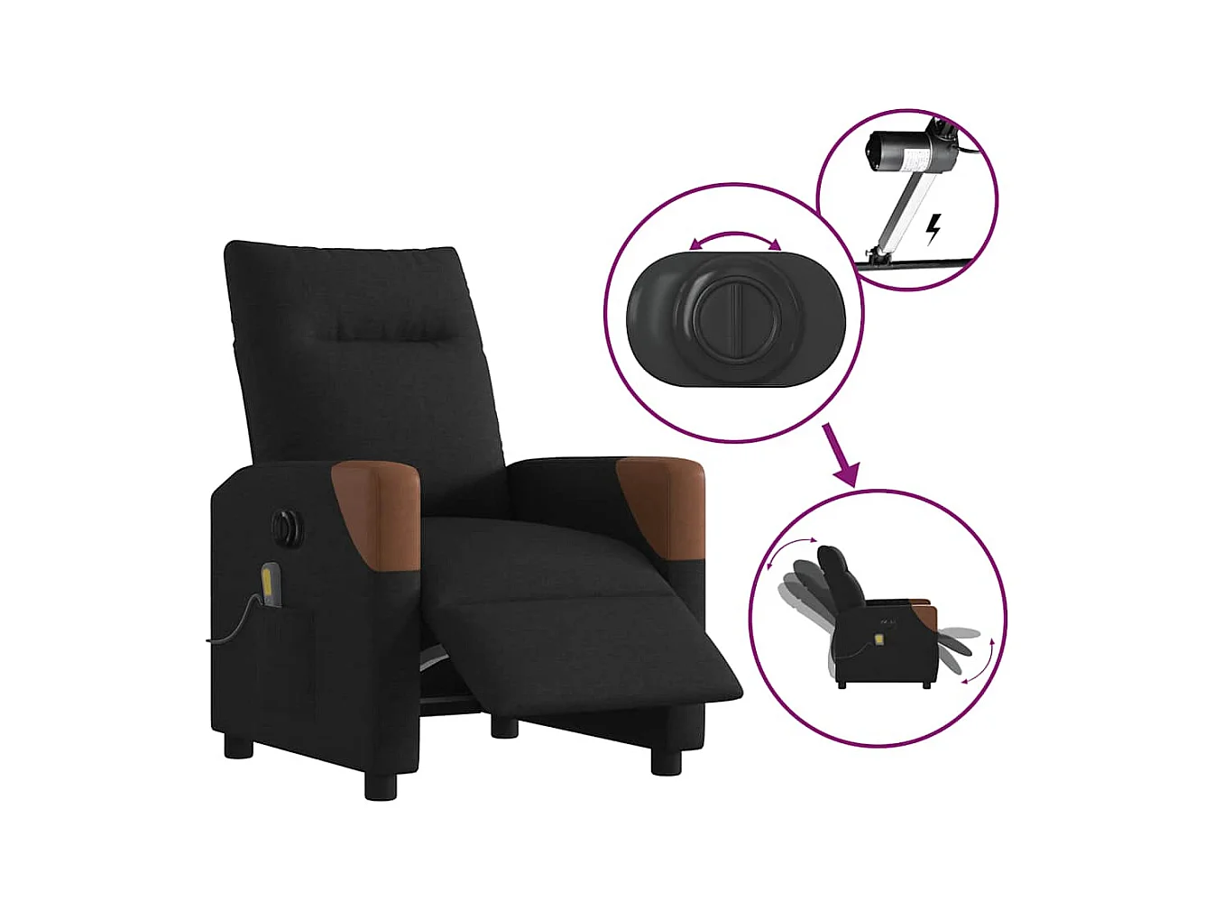 Fauteuil de massage inclinable électrique Noir Tissu