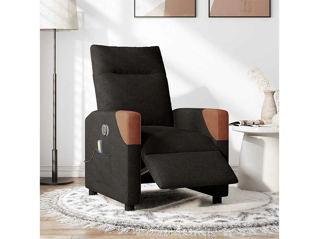 Fauteuil de massage inclinable électrique Noir Tissu