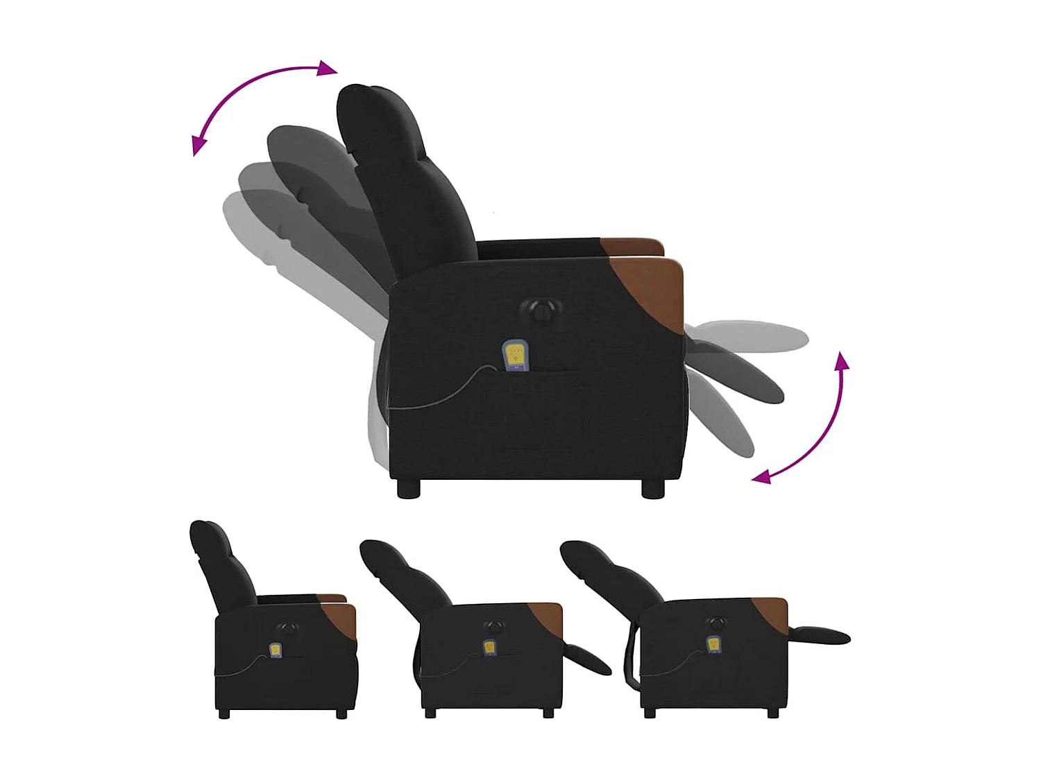 Fauteuil de massage inclinable électrique Noir Tissu