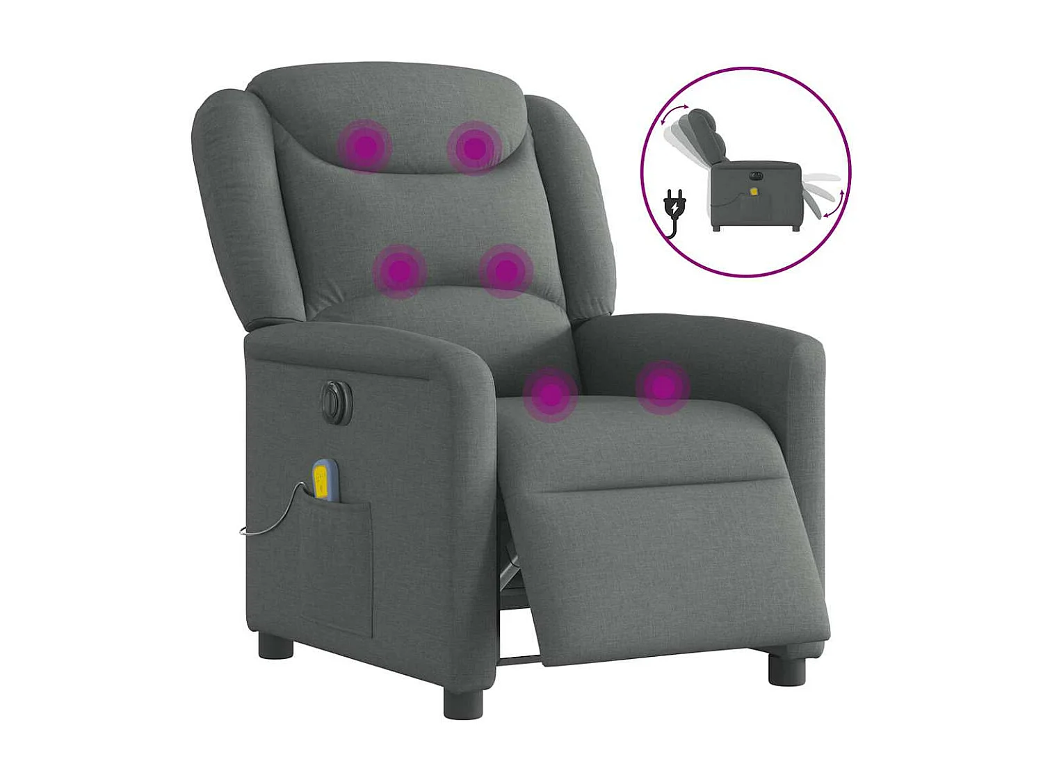 Fauteuil inclinable de massage électrique gris foncé tissu