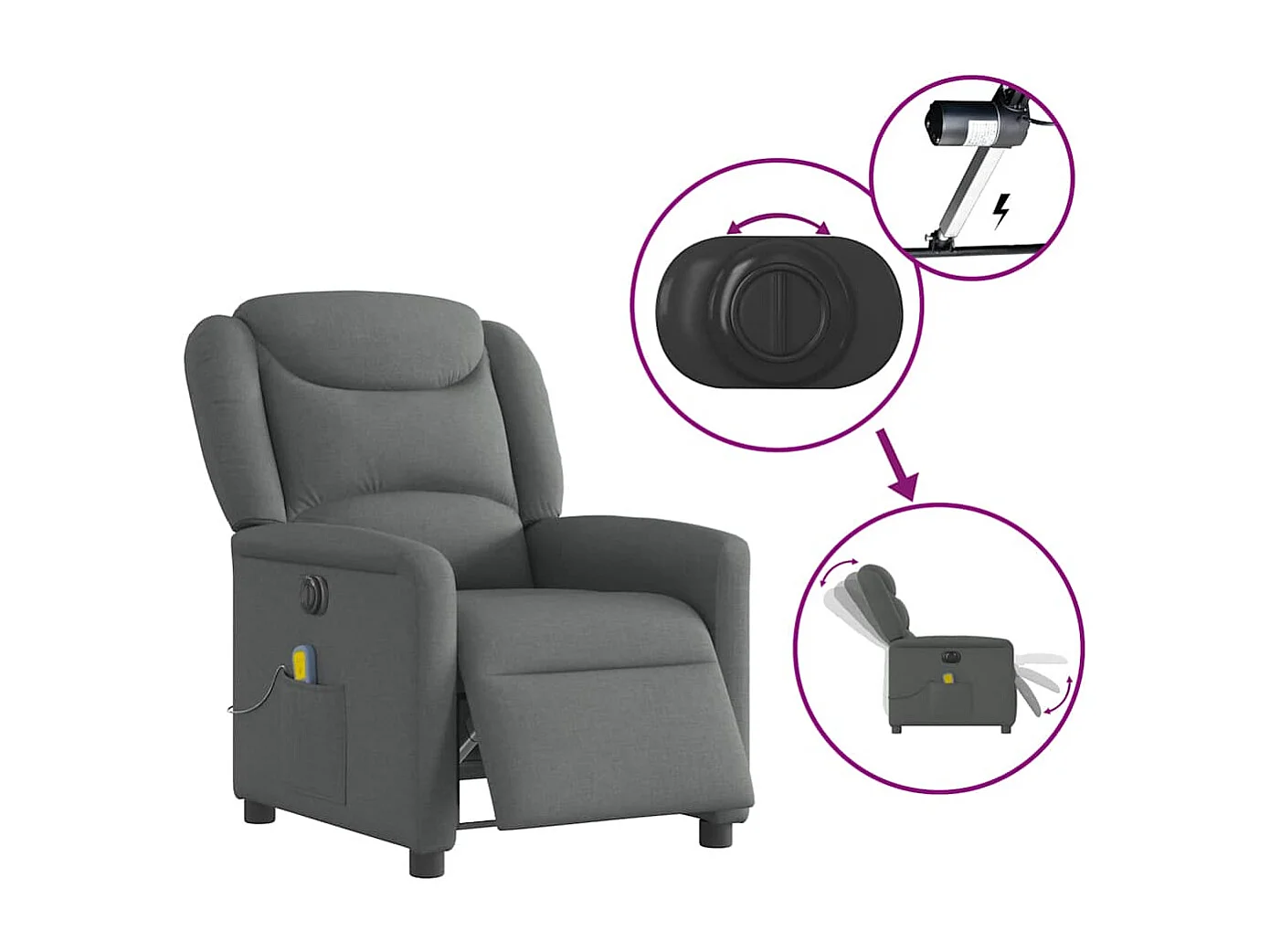 Fauteuil inclinable de massage électrique gris foncé tissu