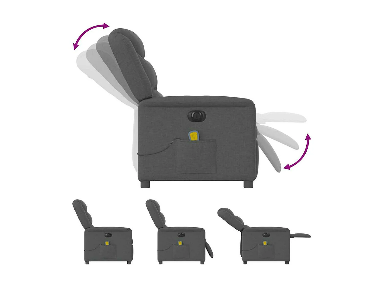 Fauteuil inclinable de massage électrique gris foncé tissu