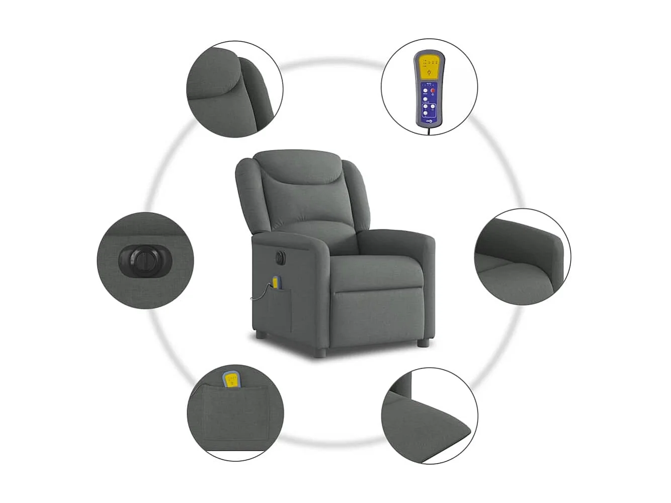 Fauteuil inclinable de massage électrique gris foncé tissu