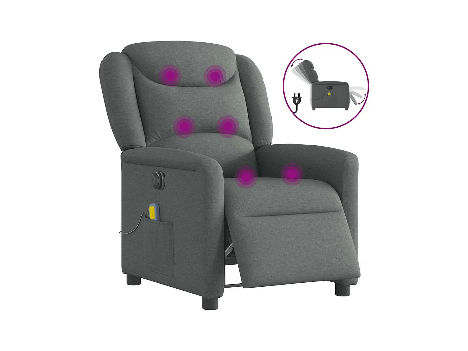 Fauteuil inclinable de massage électrique gris foncé tissu