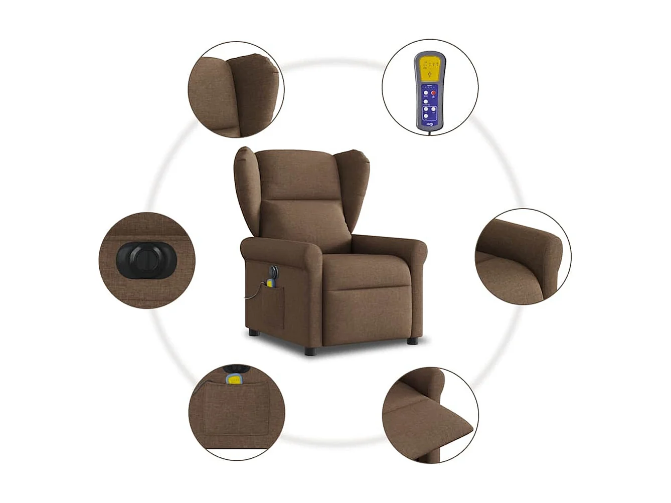 Fauteuil inclinable de massage électrique marron tissu