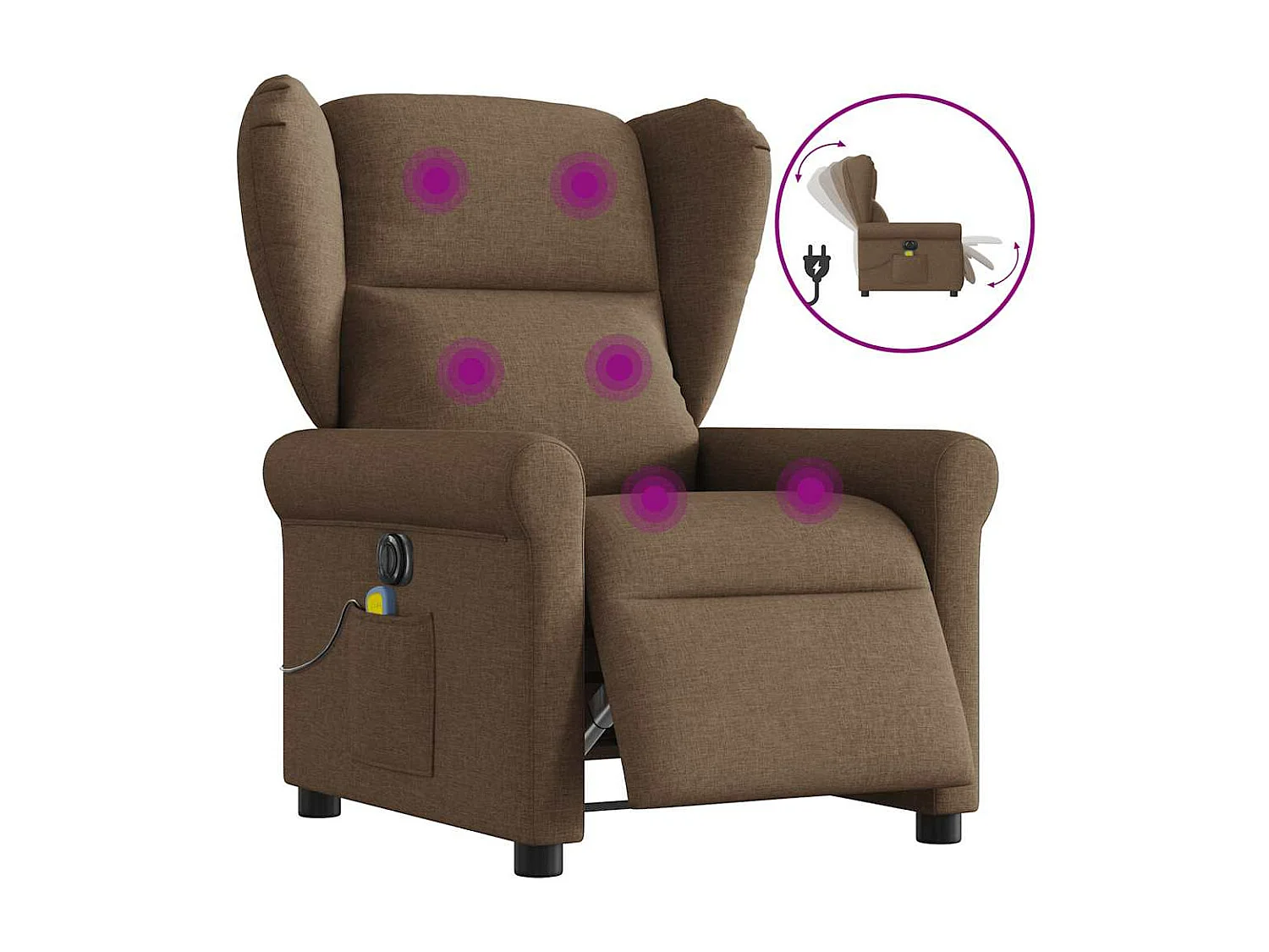 Fauteuil inclinable de massage électrique marron tissu