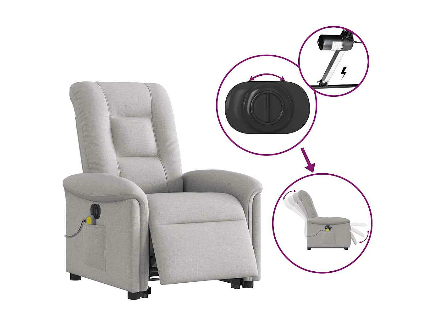 Fauteuil inclinable de massage électrique gris nuage tissu
