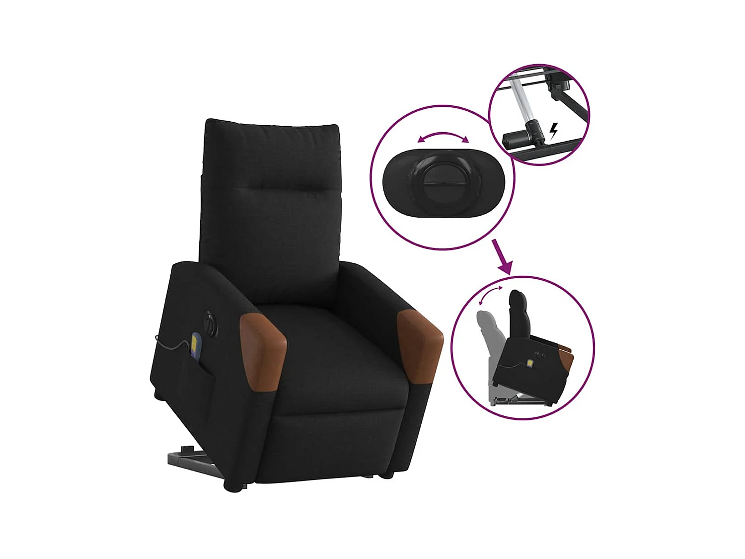 Fauteuil inclinable de massage électrique Noir Tissu