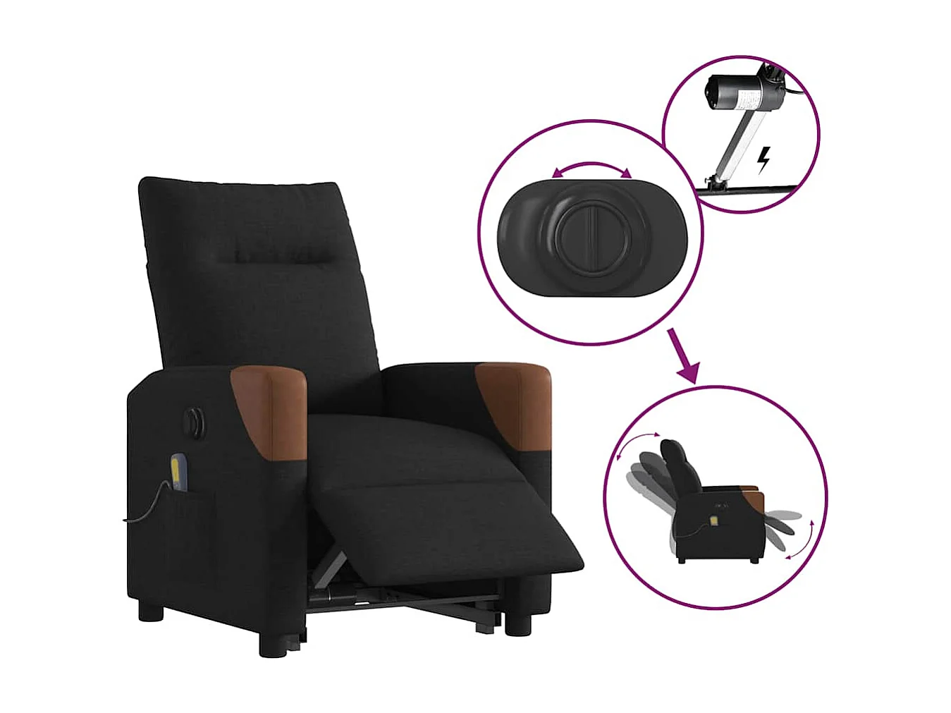 Fauteuil inclinable de massage électrique Noir Tissu