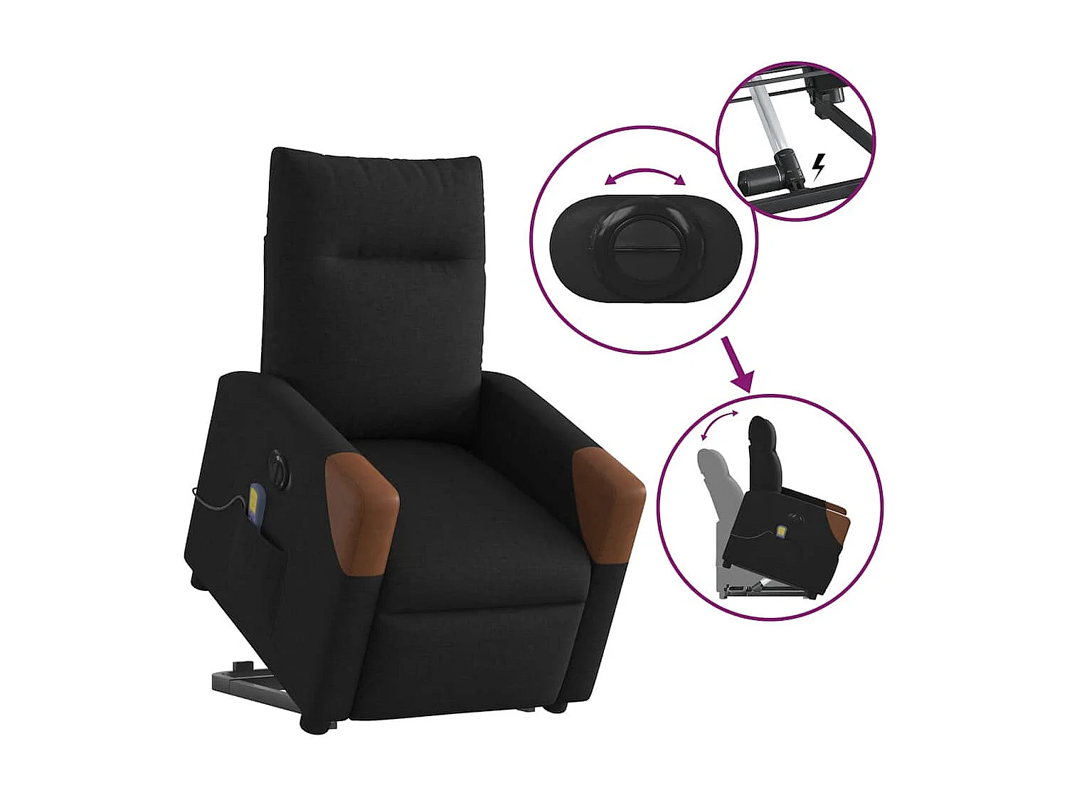 Fauteuil inclinable de massage électrique Noir Tissu