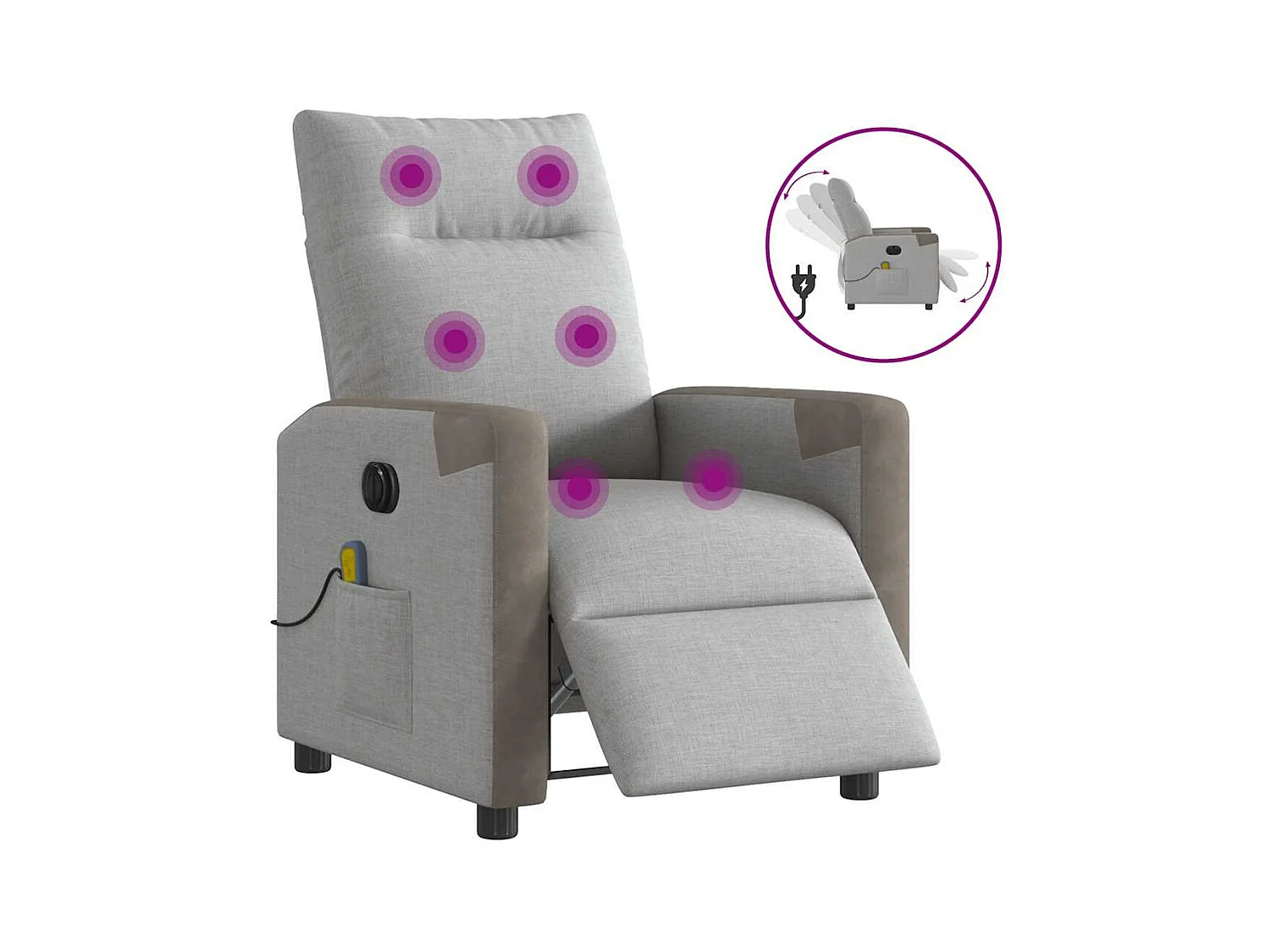 Fauteuil de massage inclinable électrique gris nuage tissu