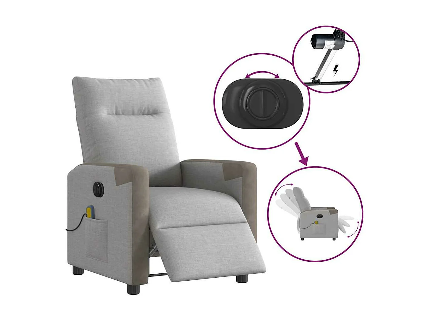 Fauteuil de massage inclinable électrique gris nuage tissu