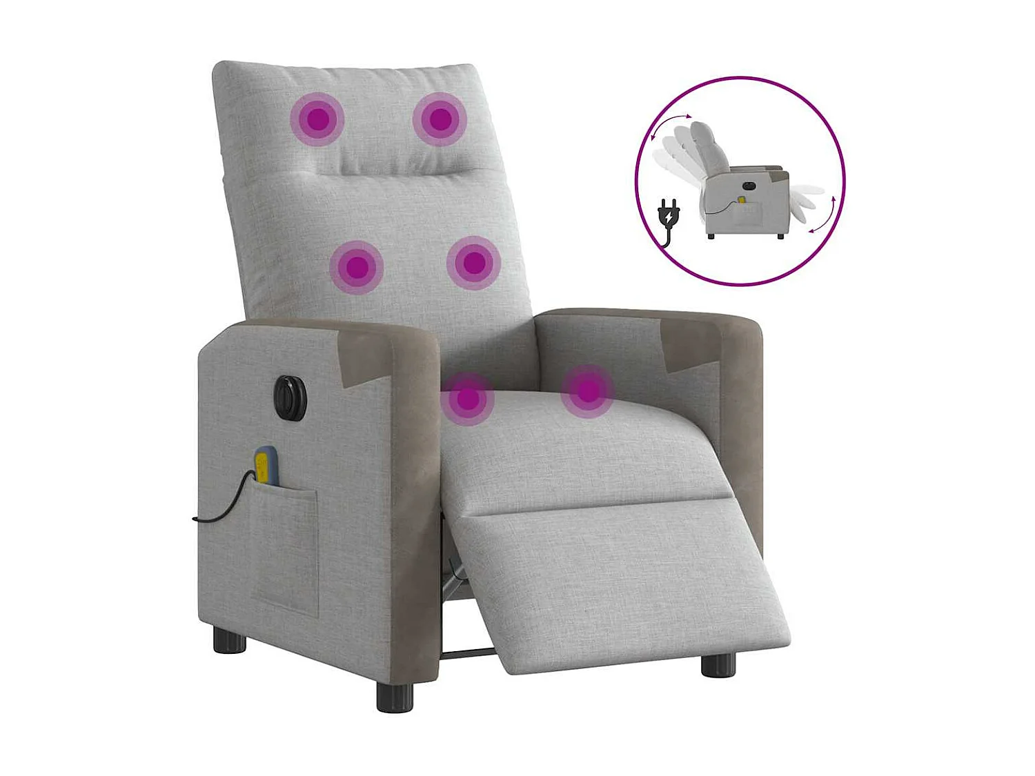 Fauteuil de massage inclinable électrique gris nuage tissu