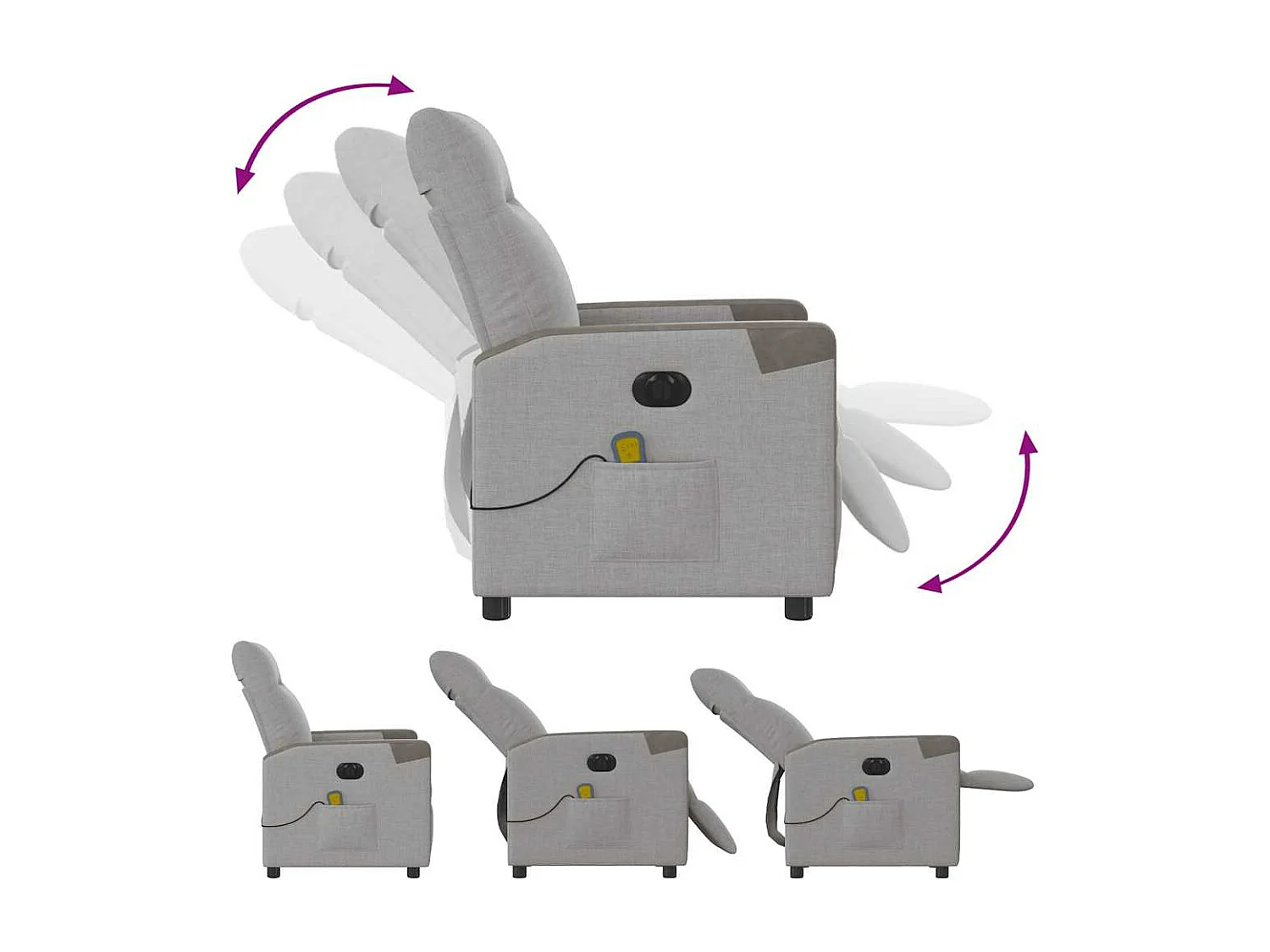 Fauteuil de massage inclinable électrique gris nuage tissu