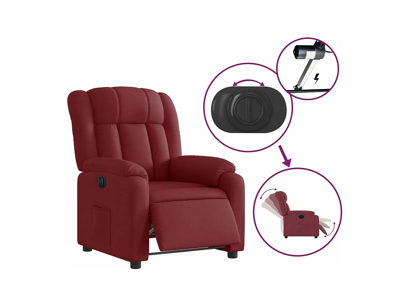 Fauteuil inclinable électrique Rouge bordeaux Tissu