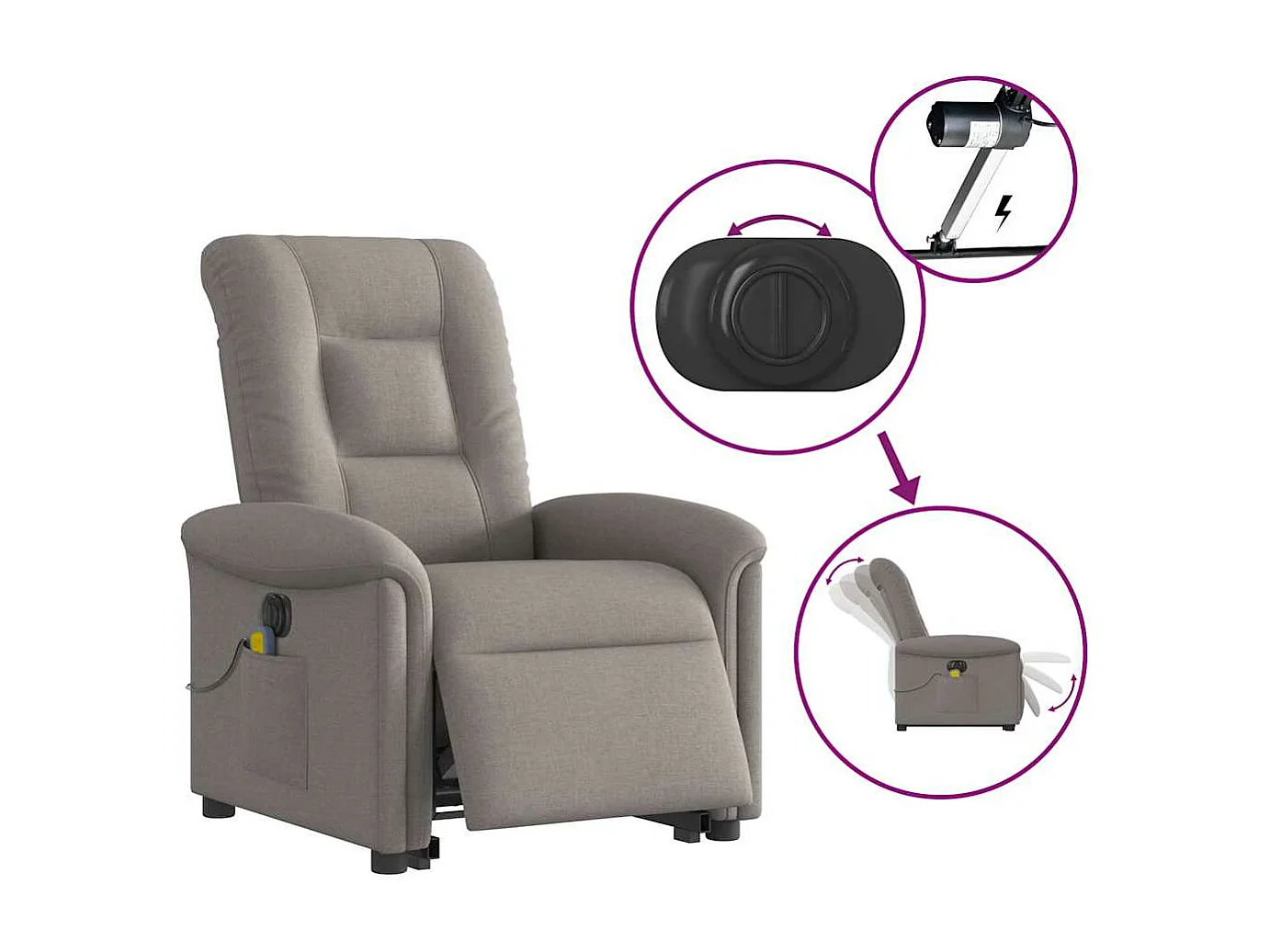 Fauteuil inclinable de massage électrique Taupe Tissu