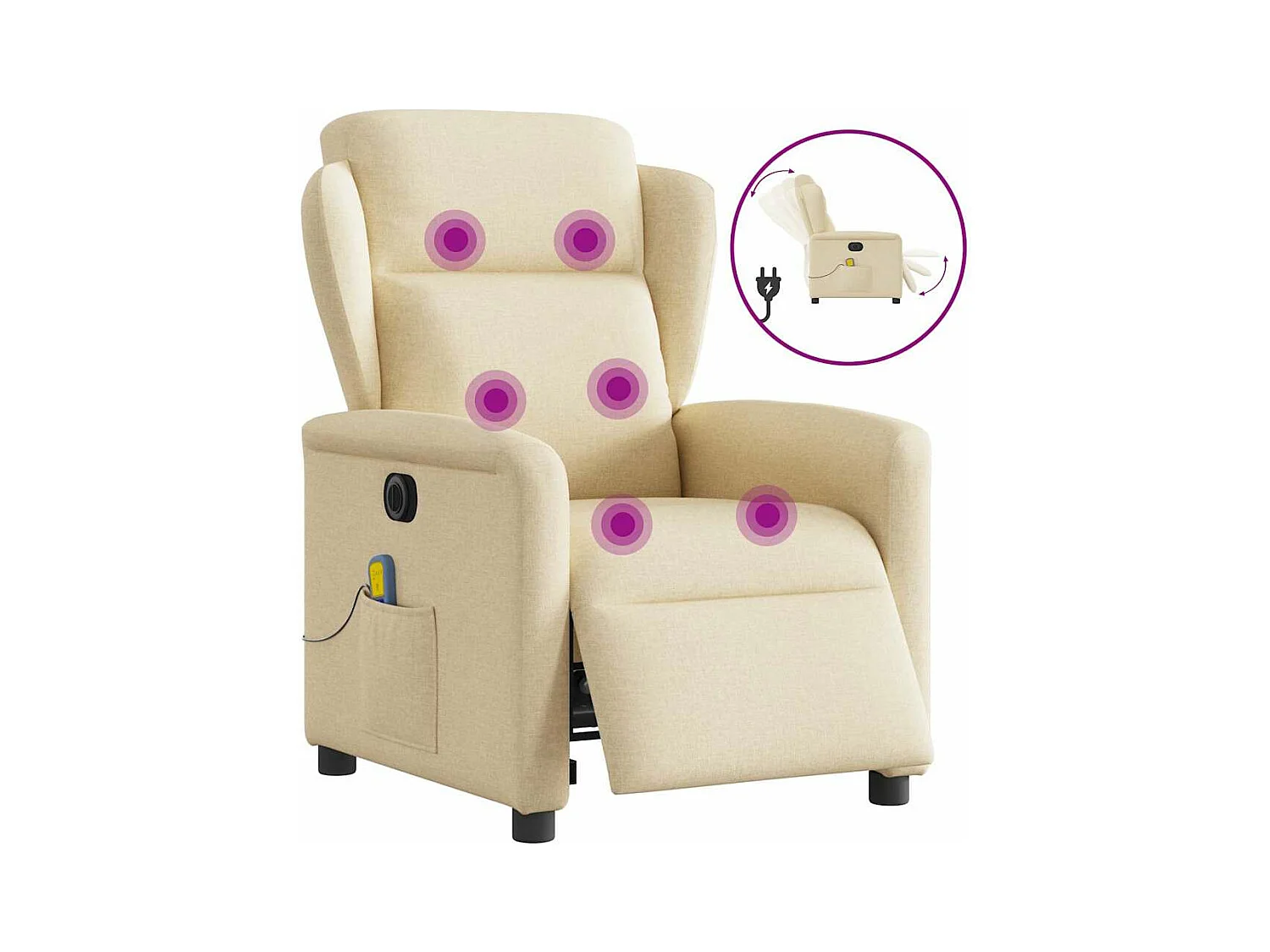 Sillón reclinable de masaje eléctrico de tela color crema