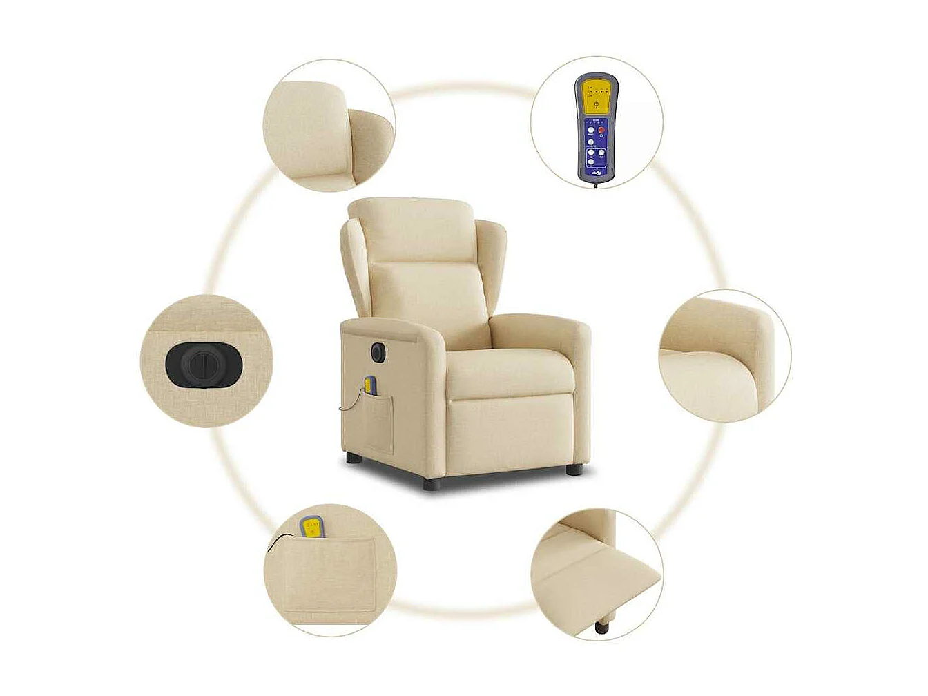 Sillón reclinable de masaje eléctrico de tela color crema