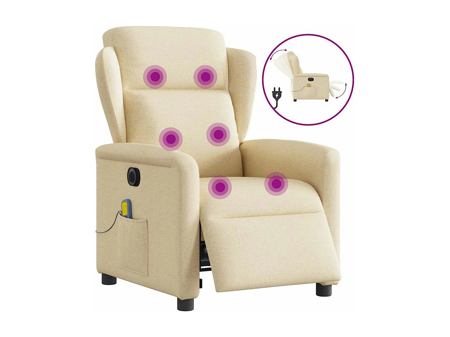 Fauteuil inclinable de massage électrique crème tissu