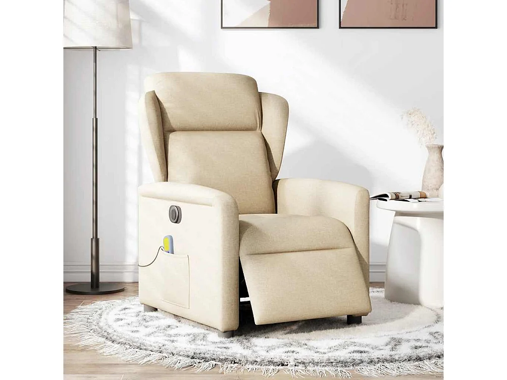 Fauteuil inclinable de massage électrique crème tissu