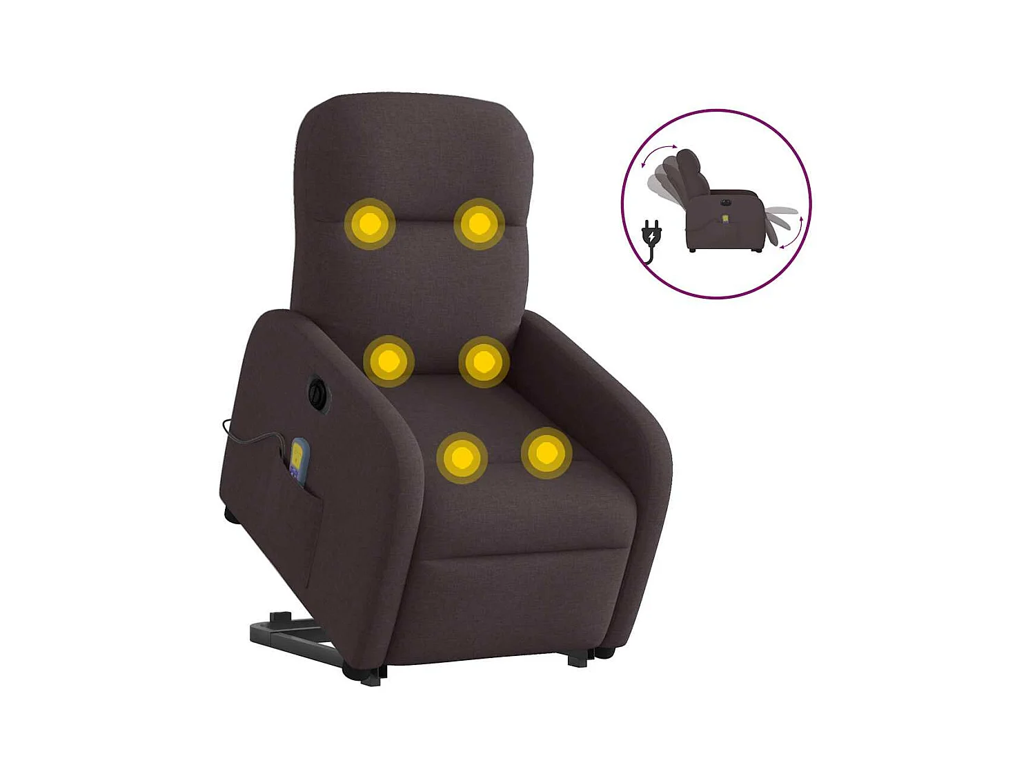 Sillón reclinable de masaje eléctrico de tela marrón oscuro