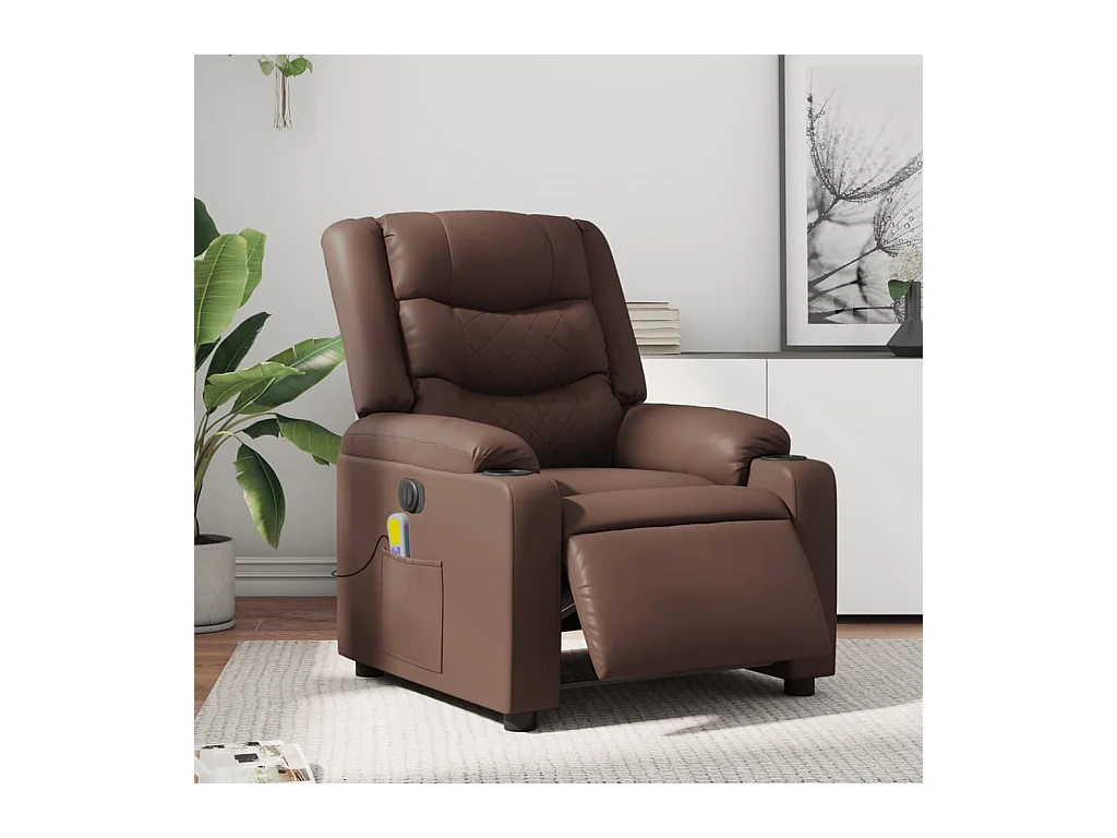 Fauteuil de massage inclinable électrique marron similicuir