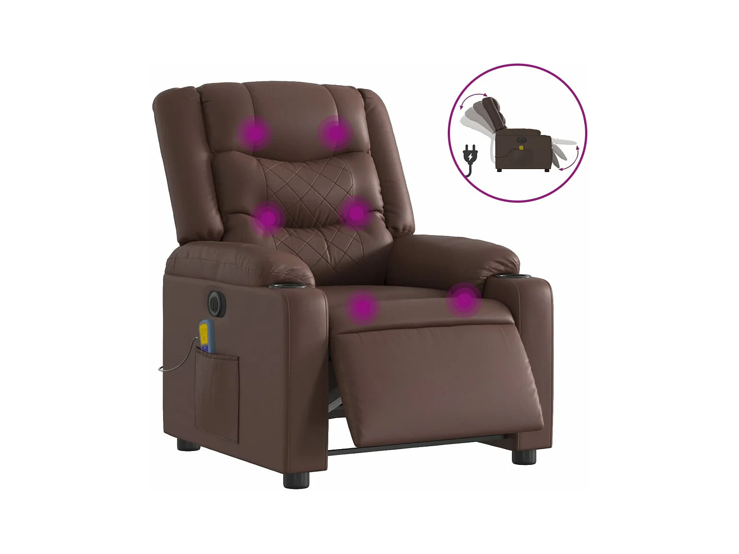 Fauteuil de massage inclinable électrique marron similicuir