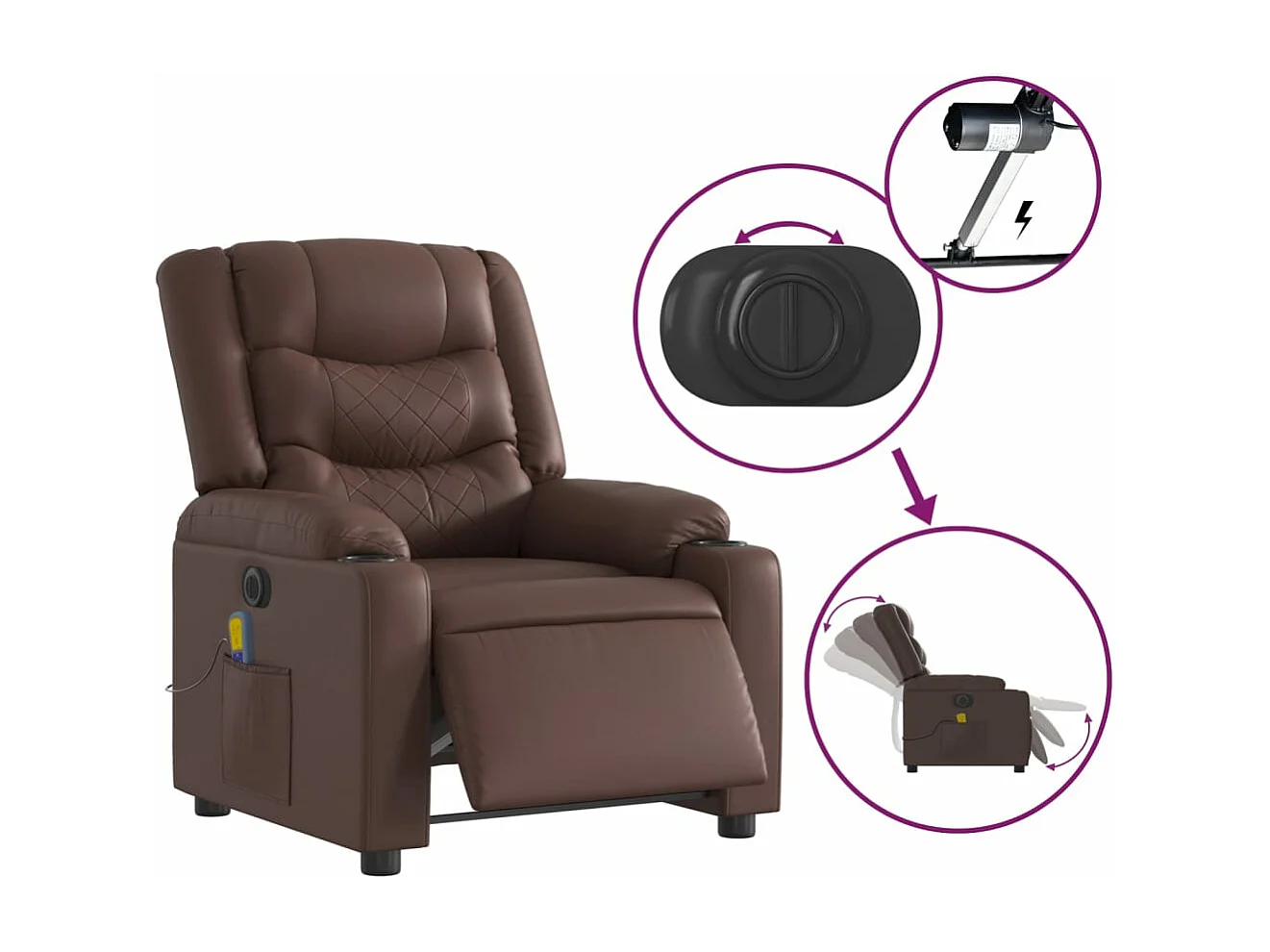 Fauteuil de massage inclinable électrique marron similicuir